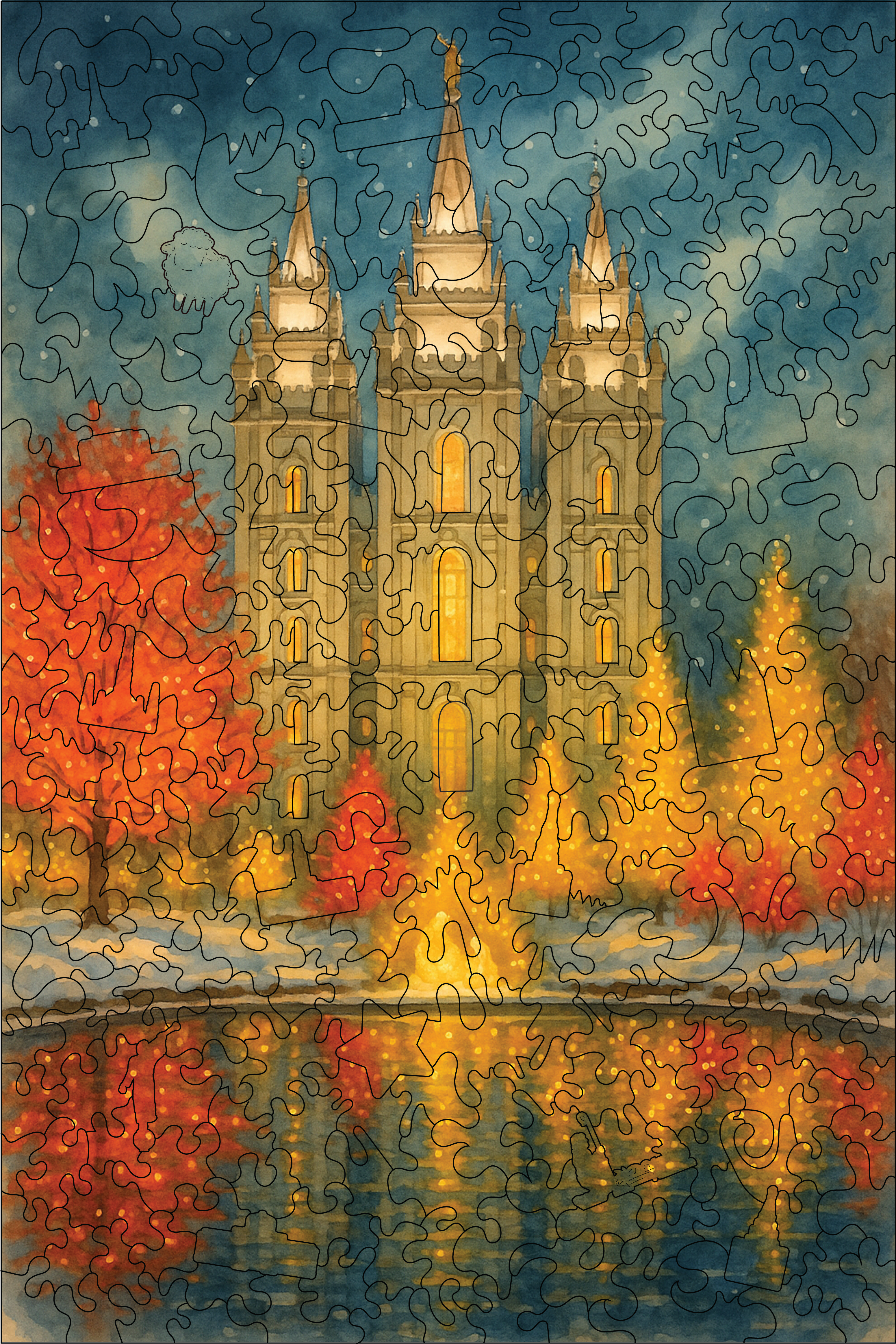 Christmas at Temple Square Wooden Puzzle – 10x15 with Unique Pieces