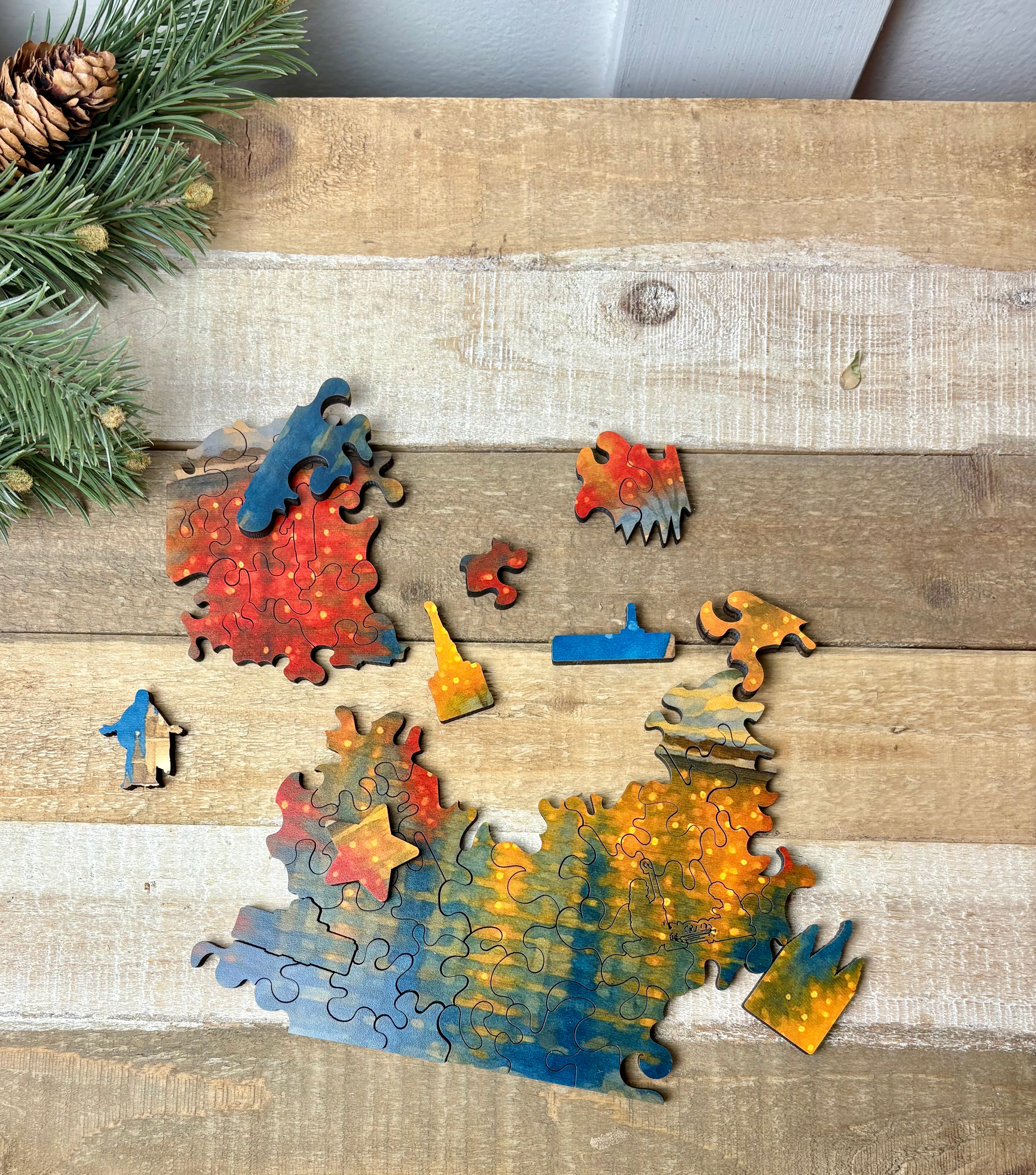 Christmas at Temple Square Wooden Puzzle – 10x15 with Unique Pieces