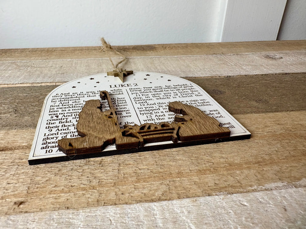 Nativity Ornament with Luke 2 Scripture