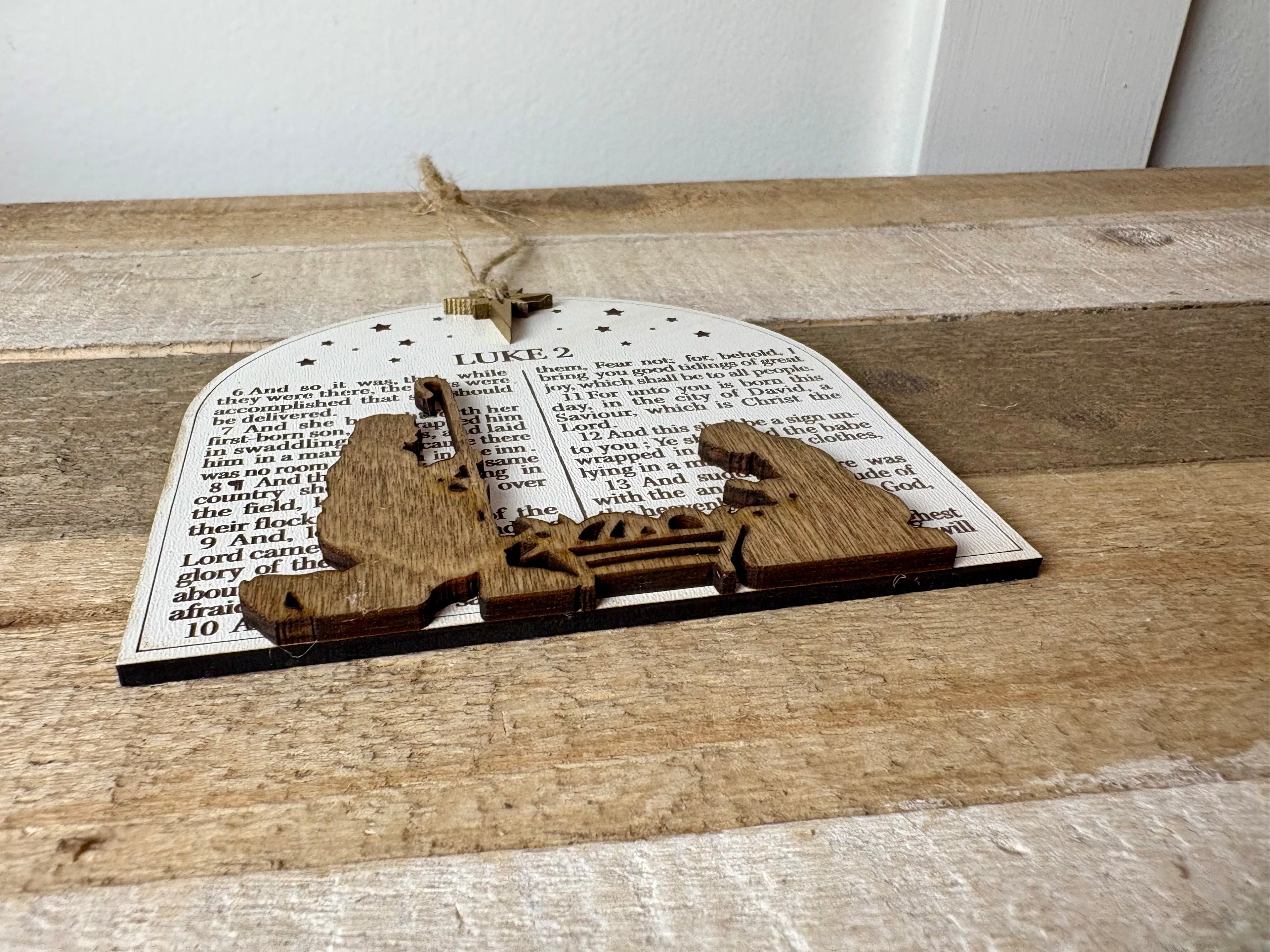 Nativity Ornament with Luke 2 Scripture