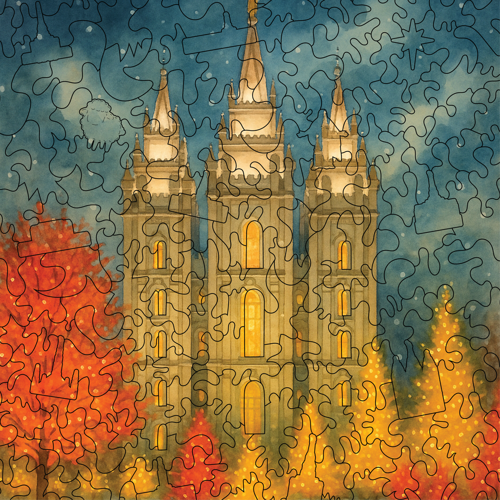 Christmas at Temple Square Wooden Puzzle – 10x15 with Unique Pieces