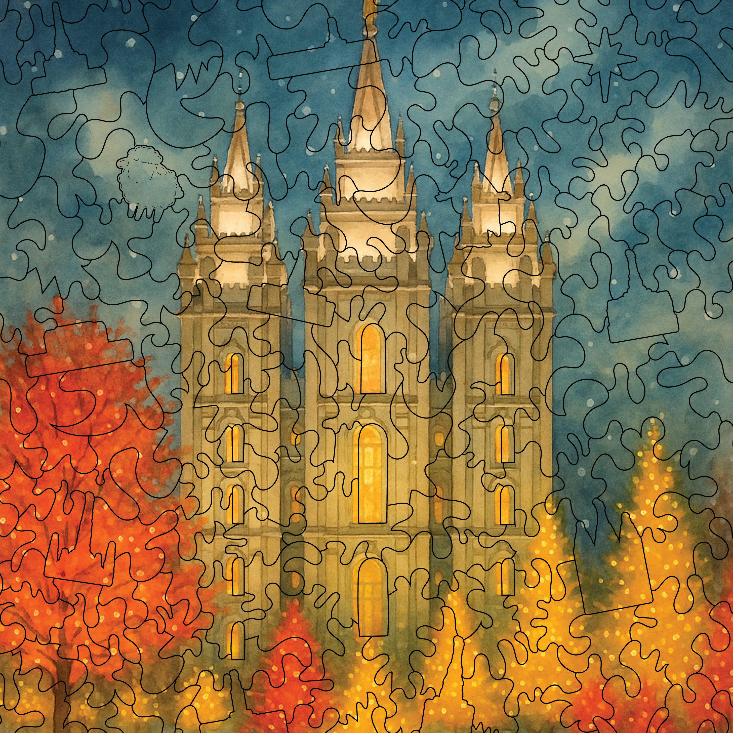 Christmas at Temple Square Wooden Puzzle – 10x15 with Unique Pieces